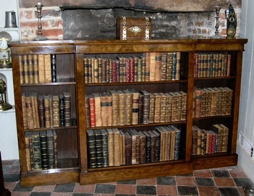 Victorian Figured Walnut Break Front Open Bookcase